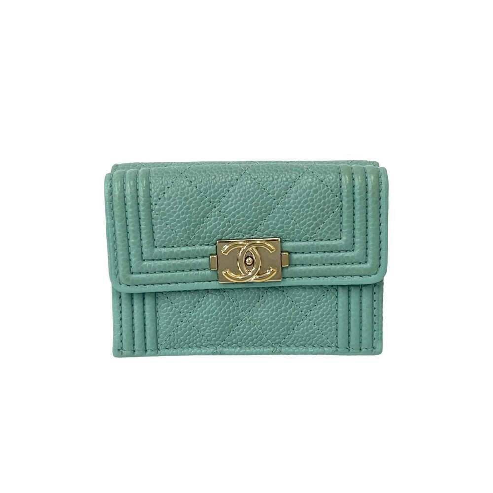 CHANEL Boy Chanel Caviar Skin Leather Tri-fold Wallet, Blue, 20023